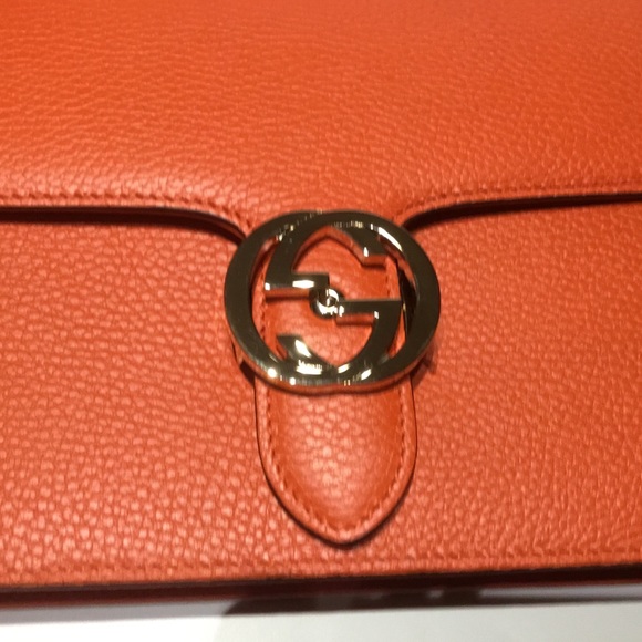 ❤️GUCCI❤️NEW pebbled leather interlocking G orange - Picture 5 of 7